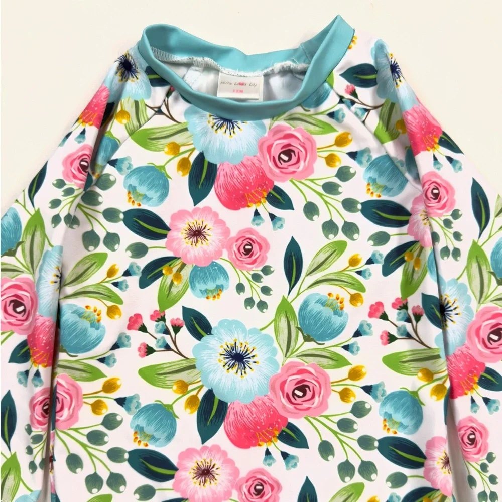 MILLIE LOVES LILY Girls‎ Floral Long Sleeve Rashguard 12M Swim Beach Summer